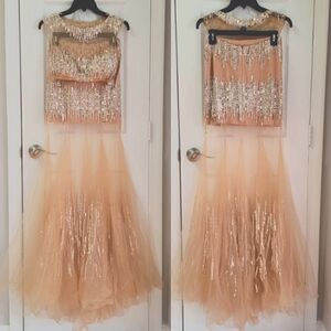 Rhinestone Tulle Prom 2 Piece Dress 0